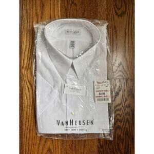 Van Heusen Men’s Dress Shirt White Size 17 1/2 XL Short Sleeve Easy Care